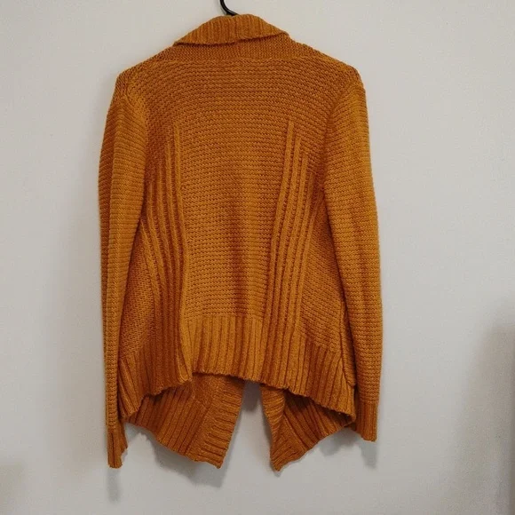 American Rag | Mustard Yellow Open-Front Asymmetrical Knit Cardigan | XS - Picture 3 of 5